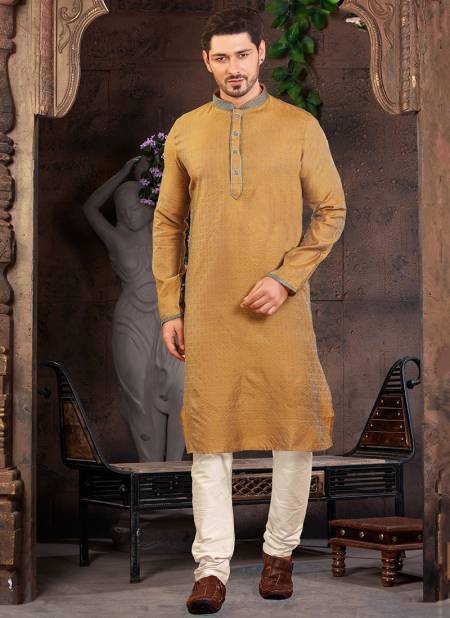 Mustard Colour Fancy Festive Wear Poly Jacquard Digital Printed Kurta Pajama Mens Collection FR-KP 12